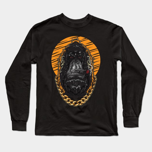 Gorilla Character Head Gangster Swag Long Sleeve T-Shirt by Eskitus Fashion